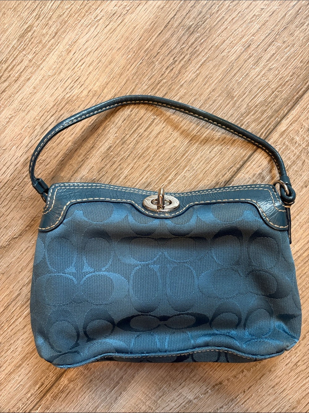 Coach Blue Signature Turnlock Wristlet